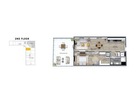 Floor plan for 1 bed, 1 bath, 930 sqft